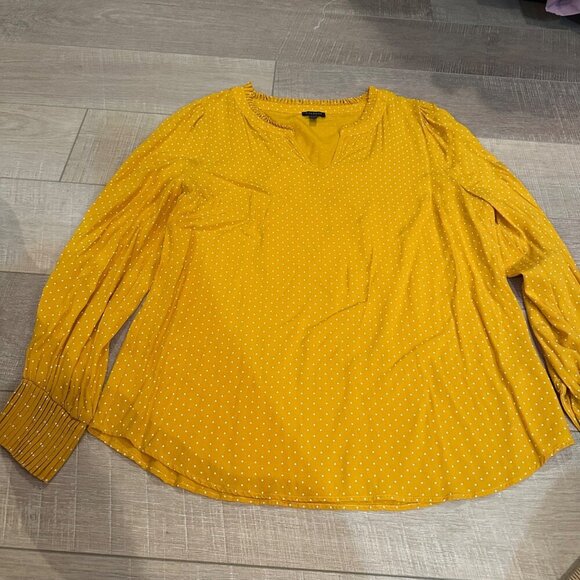 TALBOTS YELLOW POLKA DOT BLOUSE WOMENS LARGE - Picture 2 of 8